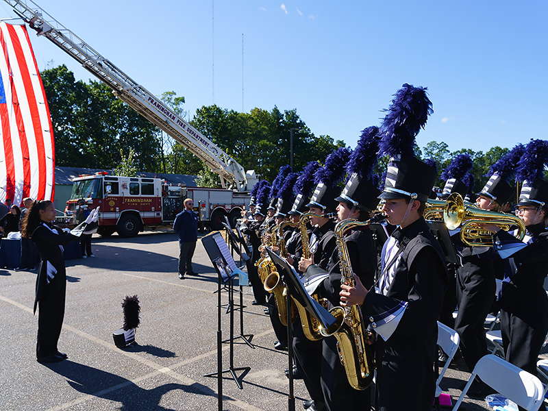 Framingham High School Marching Band entertains the audience