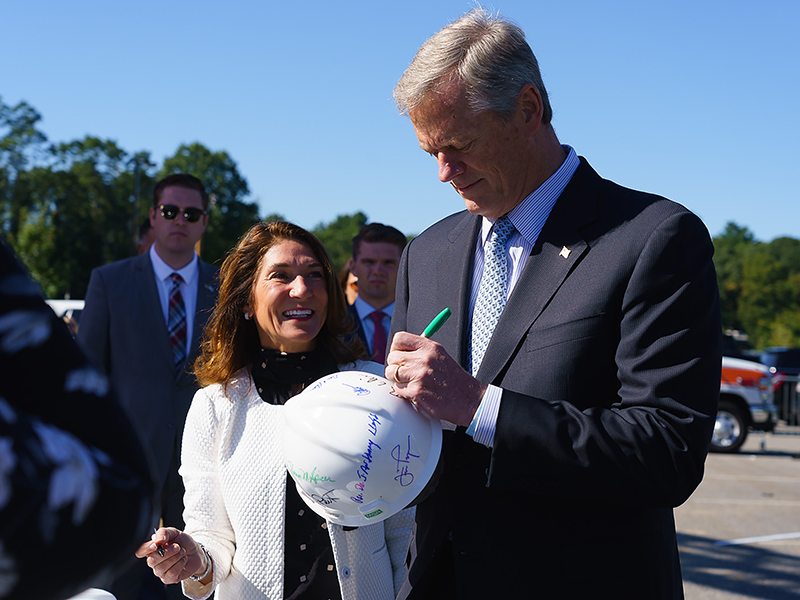 Governor Baker and Lt. Governor Polito sign hard hats