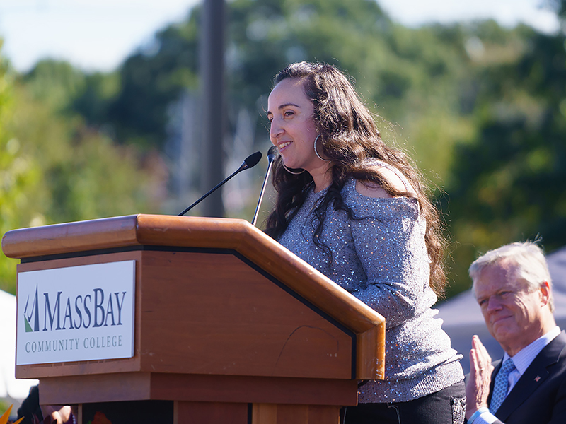 MassBay PN alumna Rachel Casey gives an impassioned speech