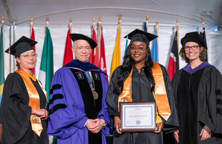 Commencement l-to-r okada-podell-javine-sevian