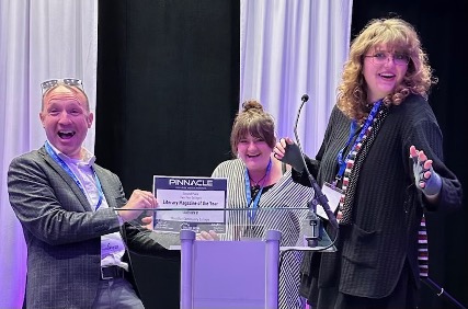 From left: MassBay Community College English professor Matt Walsh and students Brooke Richey and Dani Joseph
