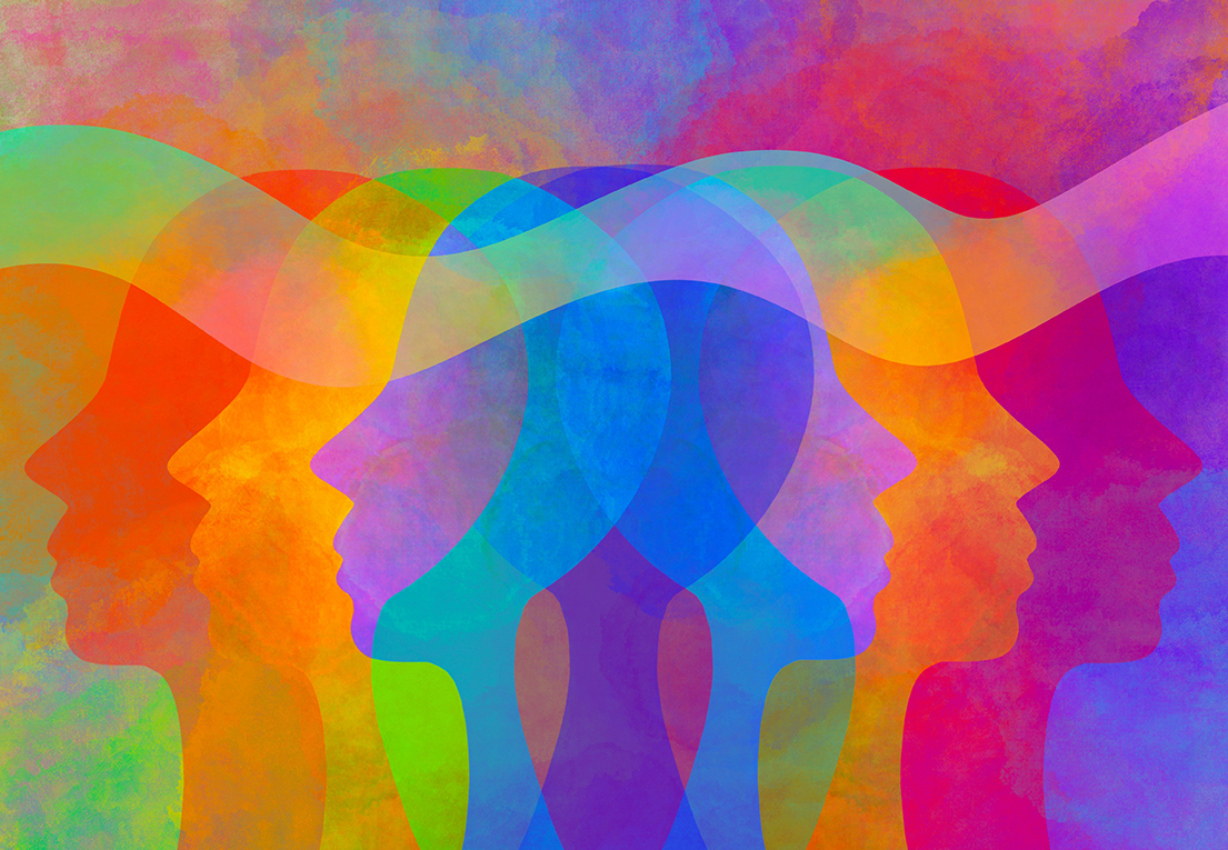 Rainbow gradient colored human profiles