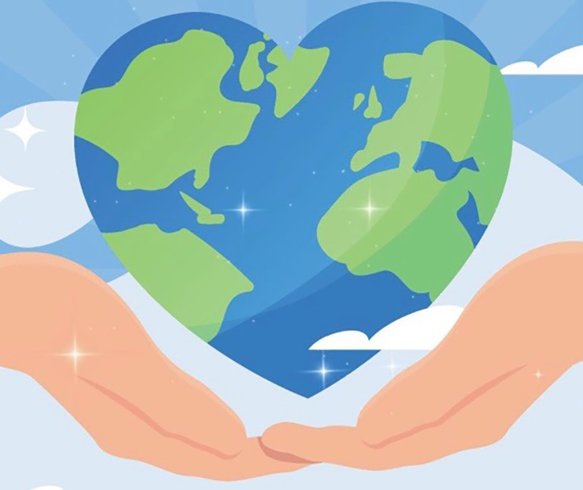 Drawing of Earth Globe Map Shaped as a Heart