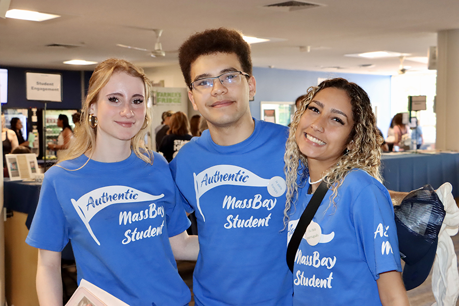 Students wearing "Authentic MassBay Student" t-shirts