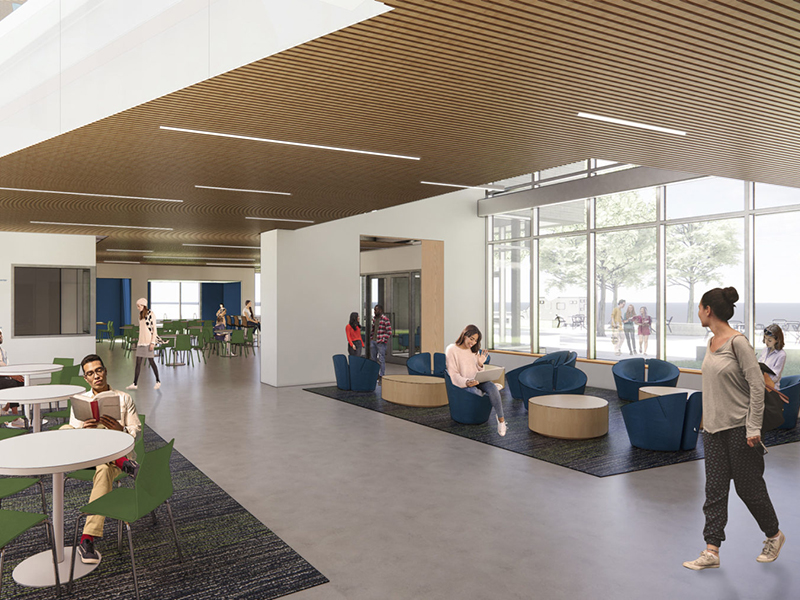 Architectual Rendering of Cafe and Lobby of New Framingham MassBay Building