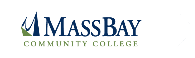 MassBay Blue and Green Logo with white pennant behind it.