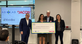 From left to right, ABI-LAB COO Gary Kaufman, Valerie Kapilow, Dacon Corporation COO Armand Souliere, and MA Secretary of Economic Development Yvonne Hao at ABI-LAB Natick