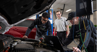 Automotive students in automotive lab