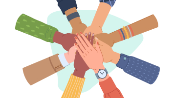 Hands in community circle illustration