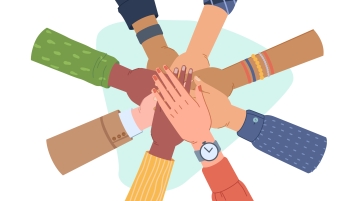 Hands in community circle illustration
